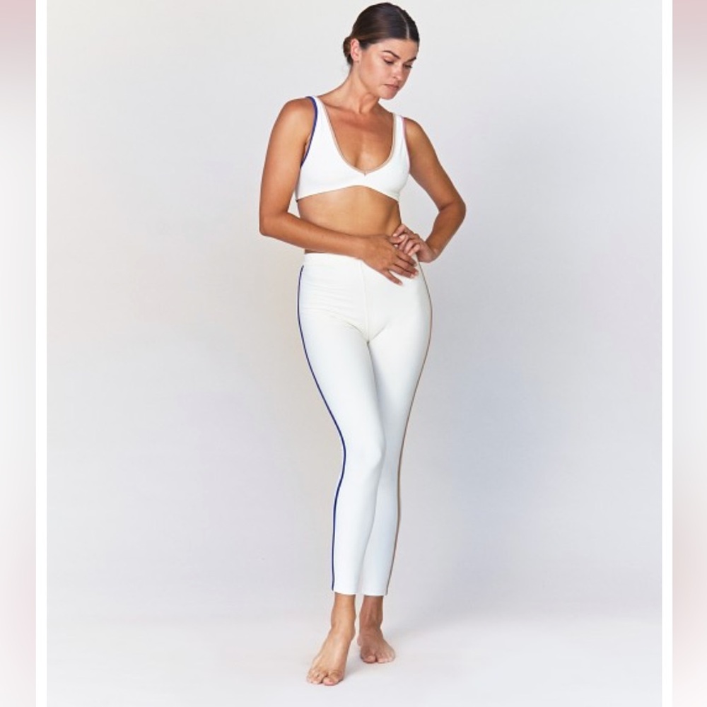 Acacia Swimwear Set Elle White striped Leggings and Komala bikini top small NWOT - Picture 1 of 13